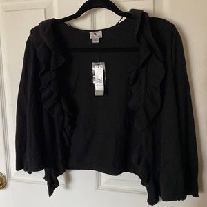 NWT Worthington black cardigan ruffle size large 3/4 sleeves